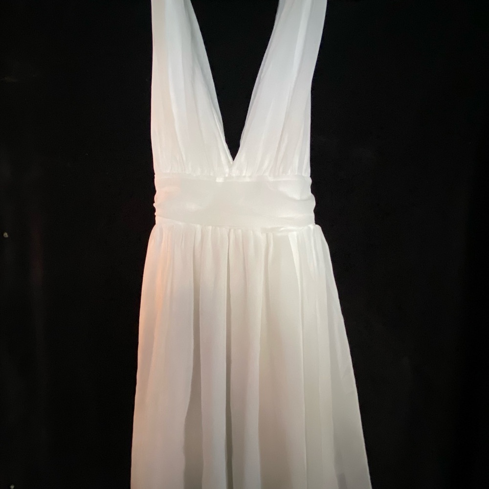 Lucy in the Sky White Pleated Sundress with Plunge Neckline
